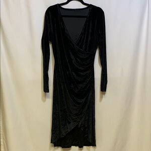 Black Velvet Long Sleeve Plunge Dress